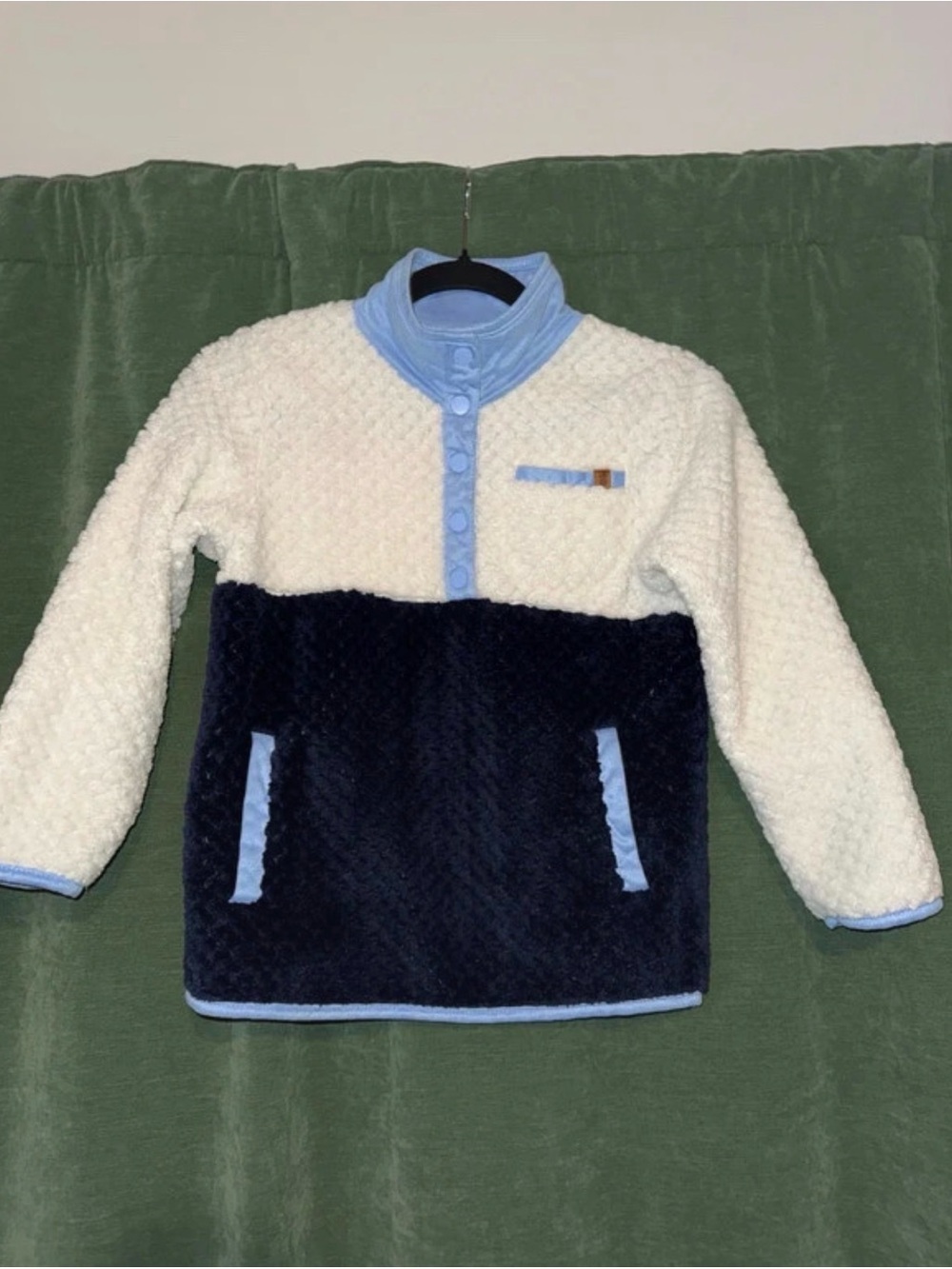 Simply Southern Kids Colorblock Sherpa Pullover - White, Navy & Light Blue